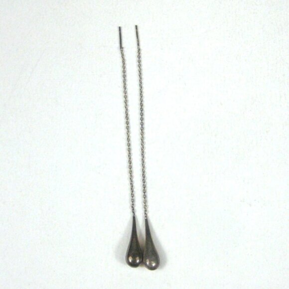 Sterling Silver Long Teardrop Dangle Chain Earrings 925 Post Party Cocktail - Picture 1 of 6